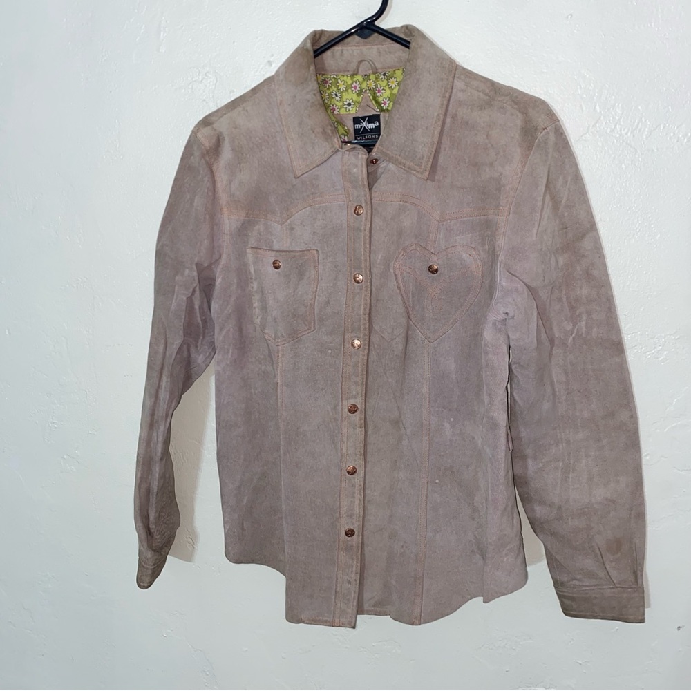 😍 Wilson’s Suede Jacket Heart Pocket Western Style Stretch Snap Up Leather Shirt